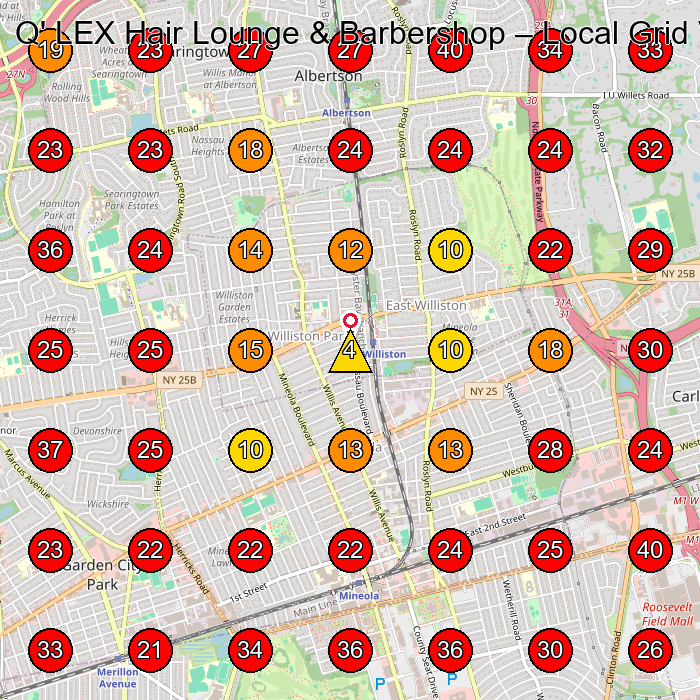 Q' LEX Hair Lounge & Barbershop GeoGrid visibility map for Nail Salon in Carle Place